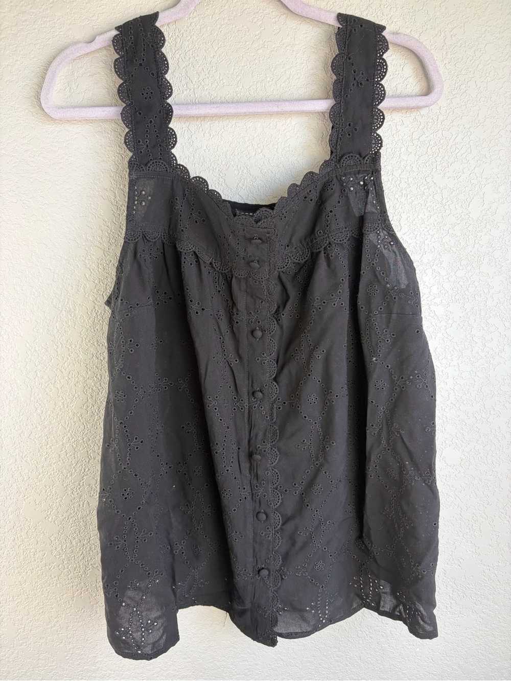 torrid Black Eyelet Button-Front Camisole with Scalloped Straps